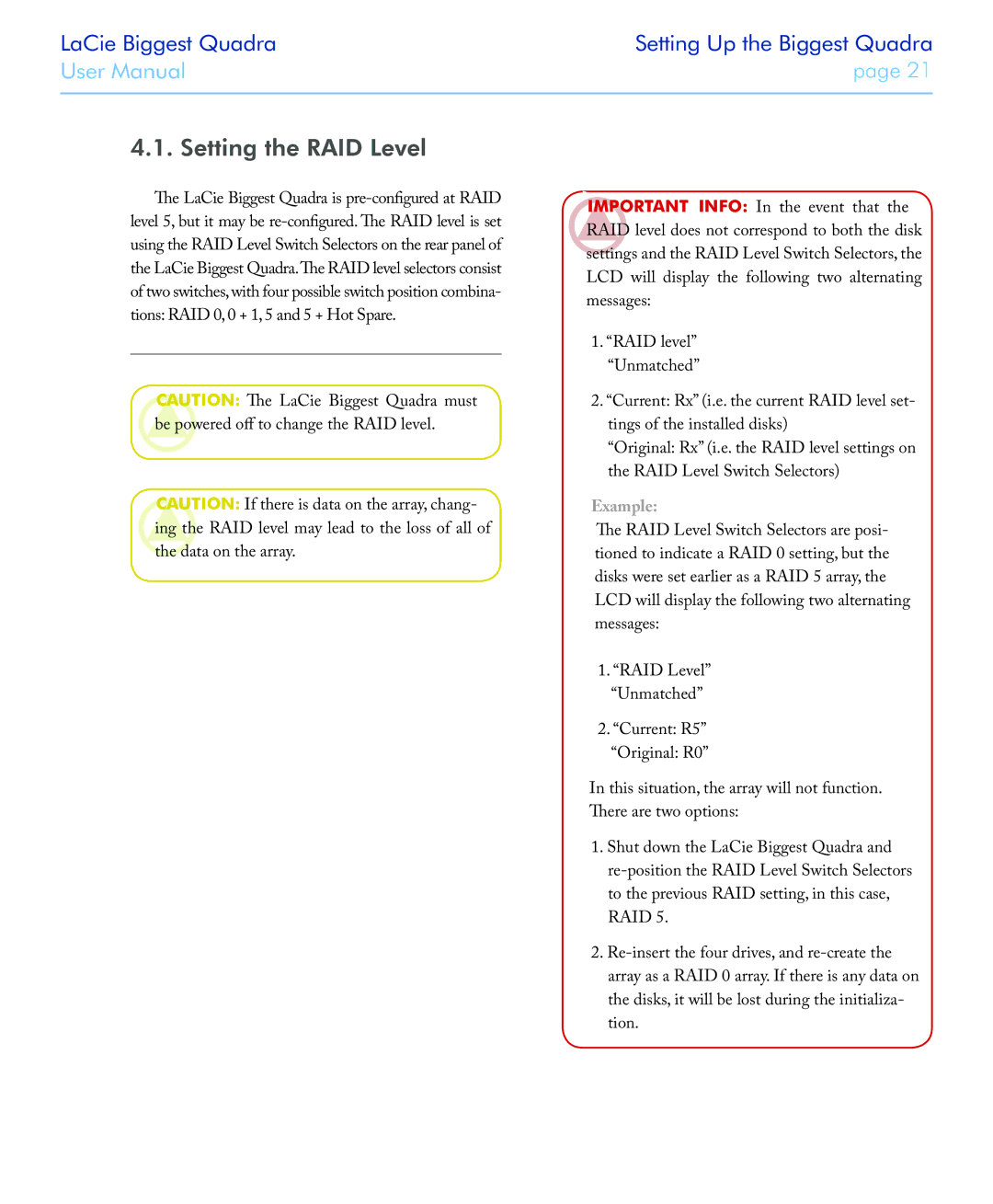 LaCie FIREWIRE 800/400 user manual Setting the RAID Level, Example 