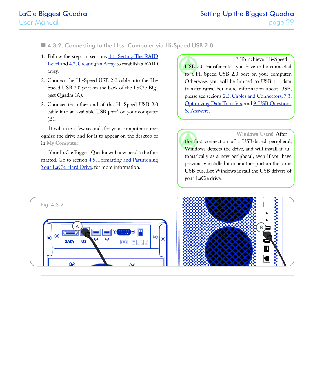 LaCie FIREWIRE 800/400 user manual Connecting to the Host Computer via Hi-Speed USB 