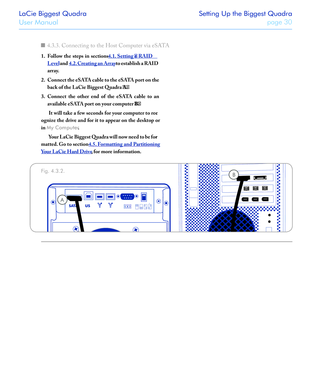 LaCie FIREWIRE 800/400 user manual Connecting to the Host Computer via eSATA 