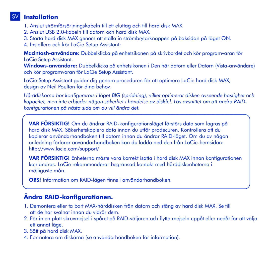 LaCie Hard Disk MAX manual SV Installation, Ändra RAID-konfigurationen 