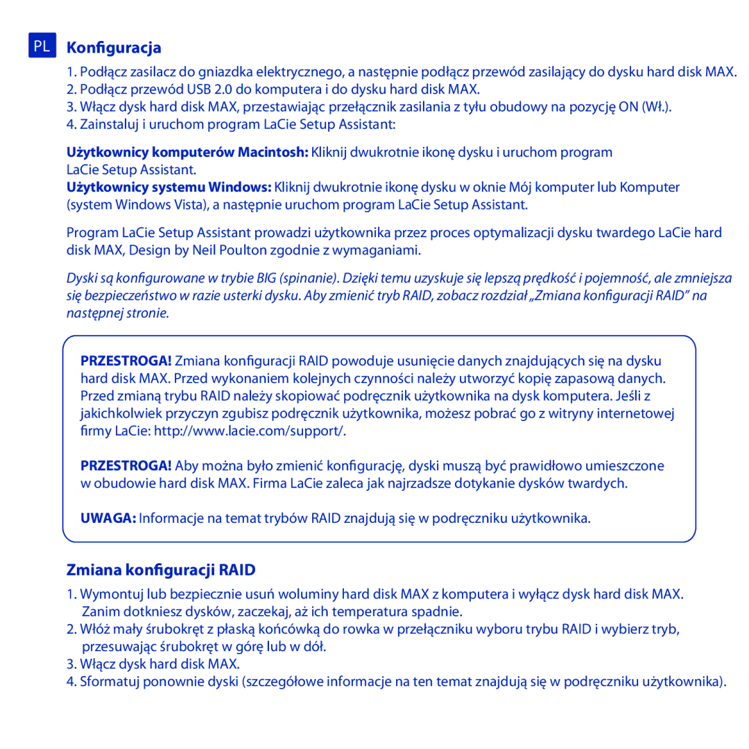 LaCie Hard Disk MAX manual PL Konfiguracja, Zmiana konfiguracji RAID 