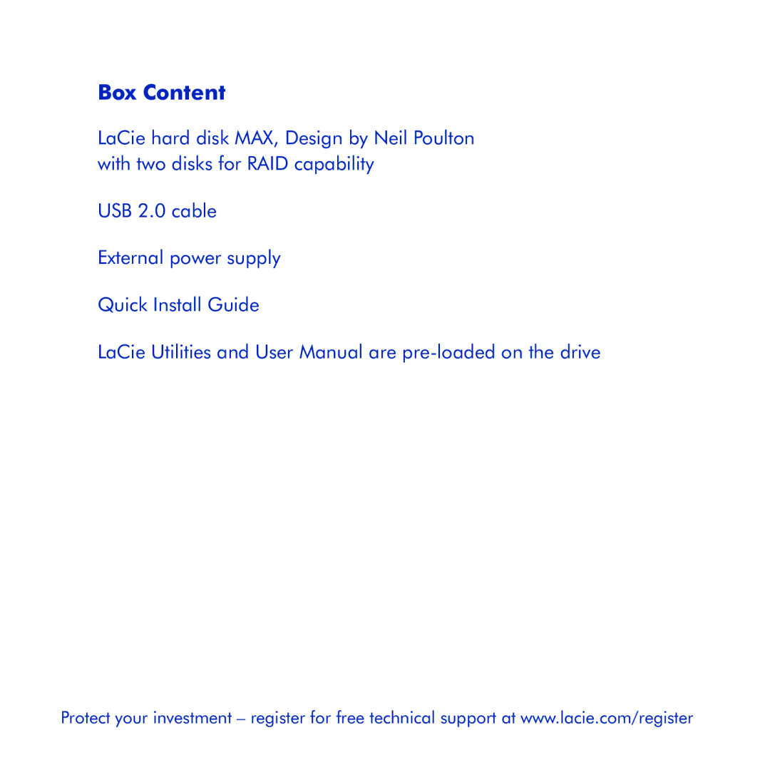 LaCie Hard Disk MAX manual Box Content 