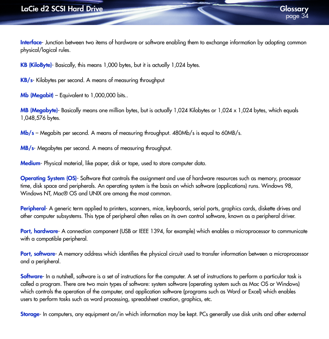 LaCie KY0730482 warranty LaCie d2 Scsi Hard Drive Glossary 