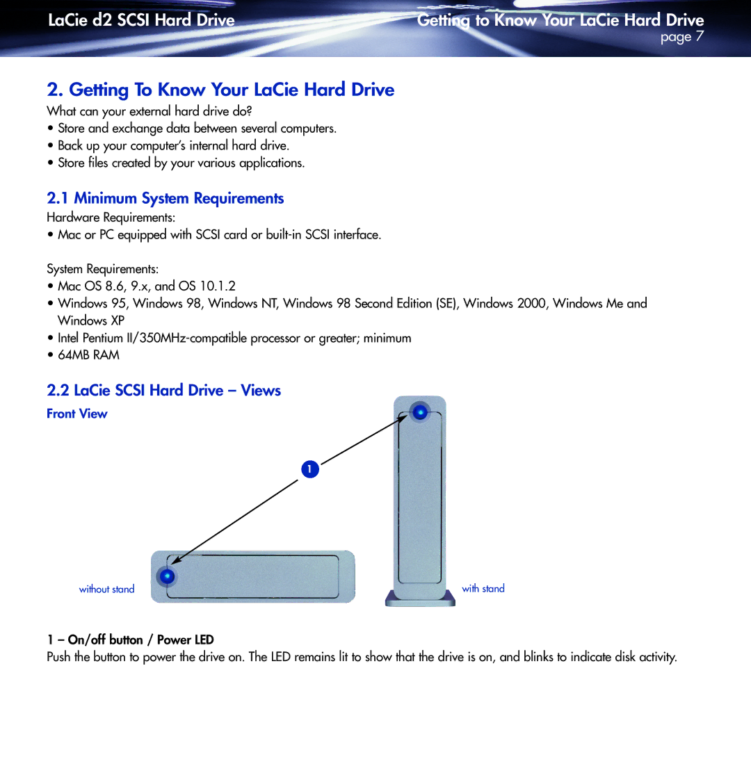 LaCie KY0730482 warranty Getting To Know Your LaCie Hard Drive, Minimum System Requirements, LaCie Scsi Hard Drive Views 