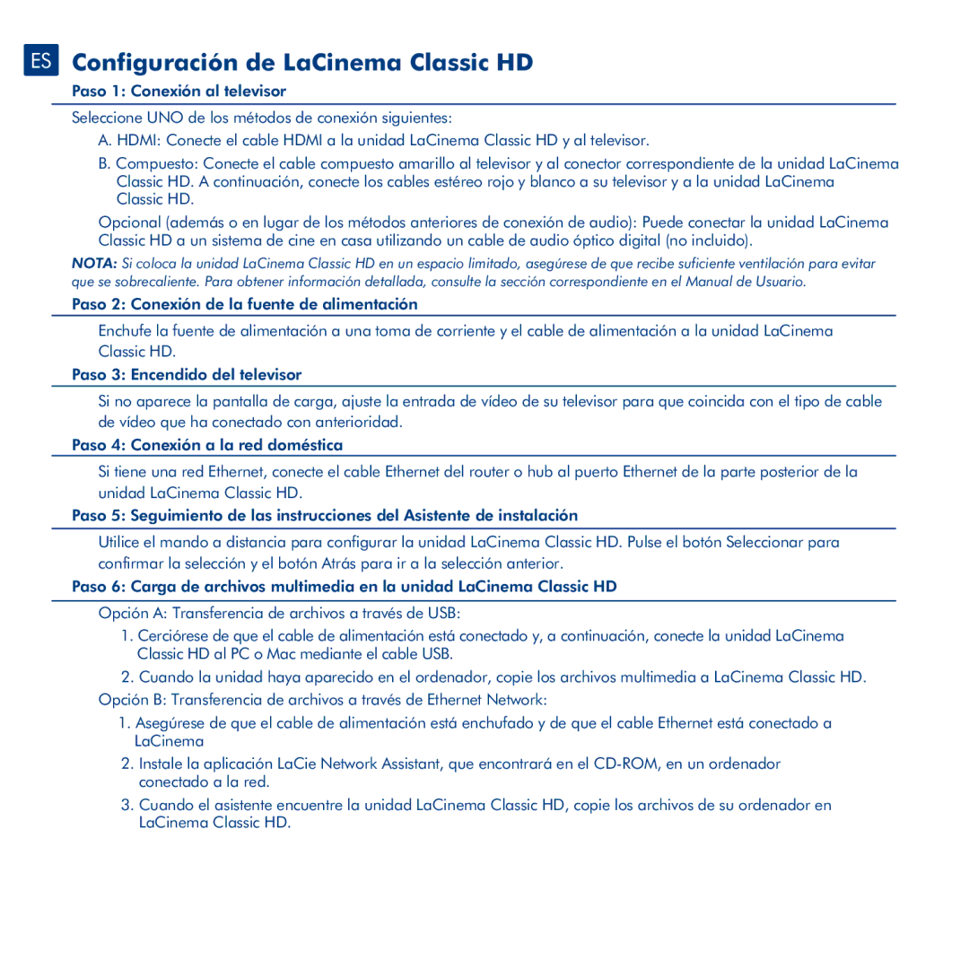 LaCie La Cinema Classic HD manual ES Configuración de LaCinema Classic HD 