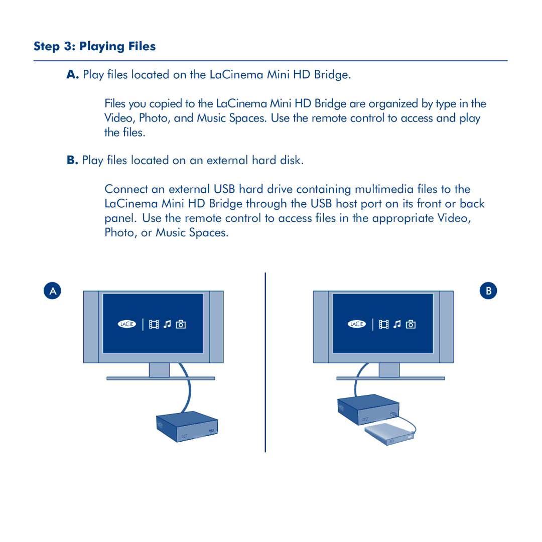 LaCie La Cinema Mini BridgeHD manual Playing Files 