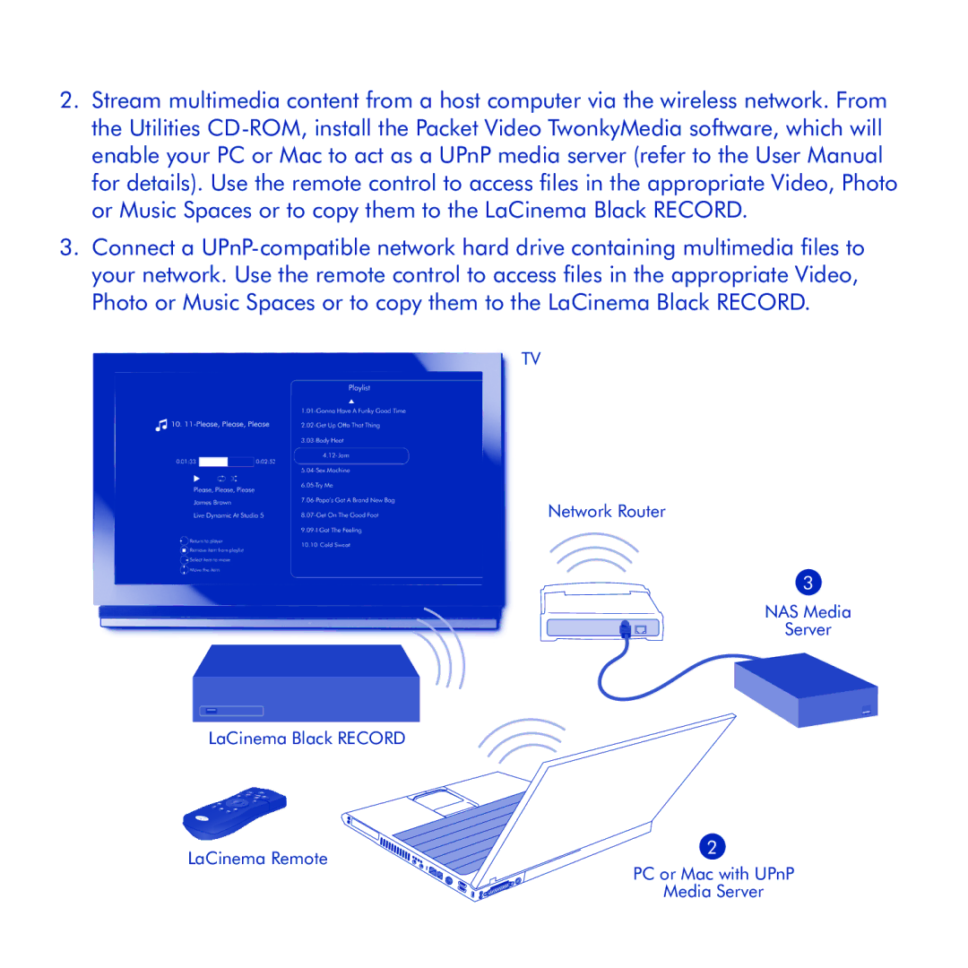 LaCie LaCinema Black Record manual PC or Mac with UPnP 