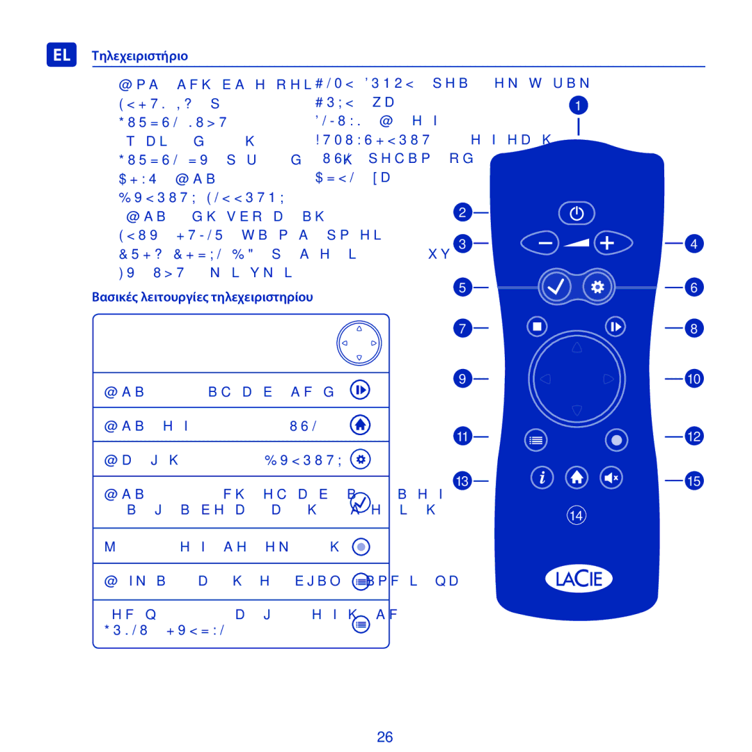 LaCie LaCinema Black Record manual EL Τηλεχειριστήριο, Βασικές λειτουργίες τηλεχειριστηρίου 