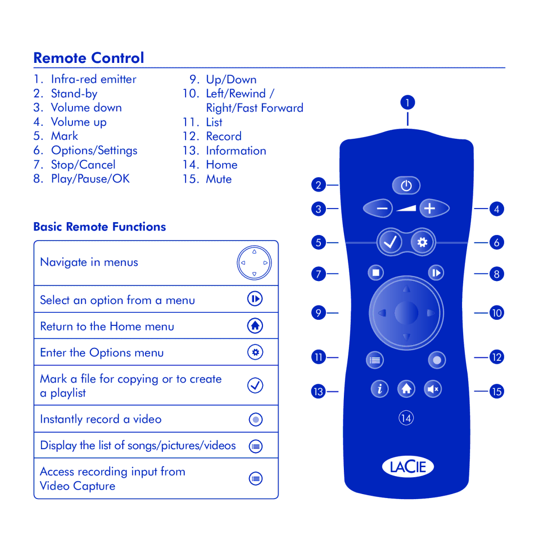 LaCie LaCinema Black Record manual Remote Control 