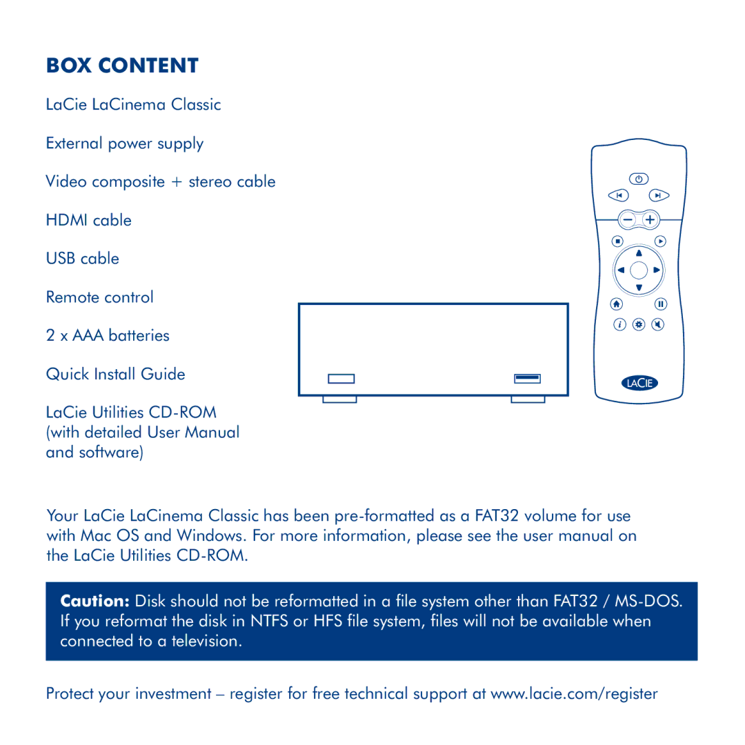 LaCie LaCinema Classic manual Box Content 