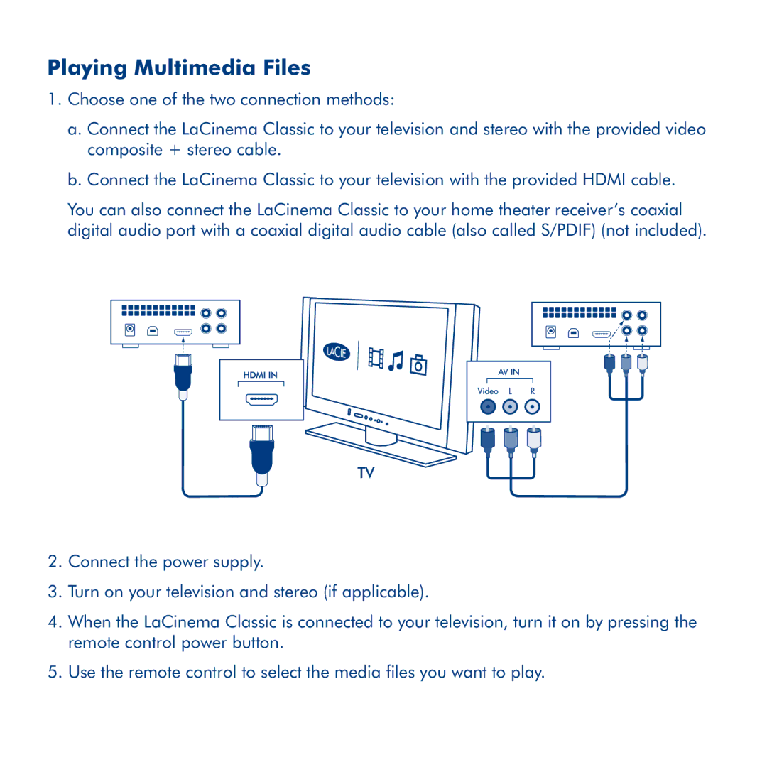 LaCie LaCinema Classic manual Playing Multimedia Files 