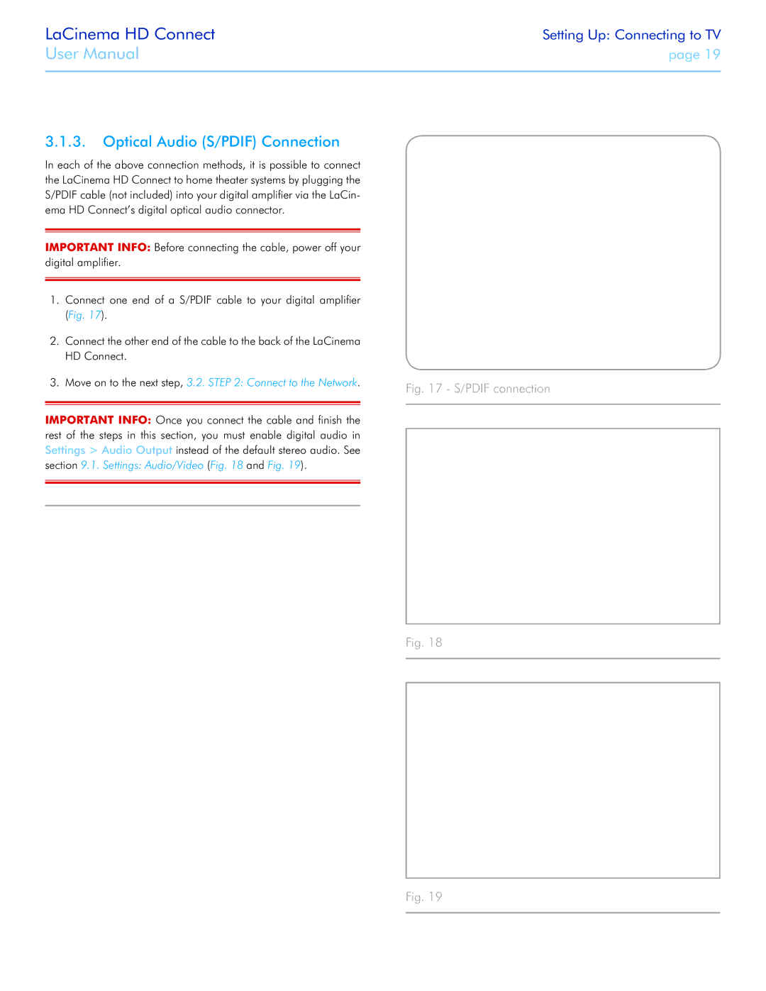 LaCie LaCinema HD Connect user manual Optical Audio S/PDIF Connection, Pdif connection 