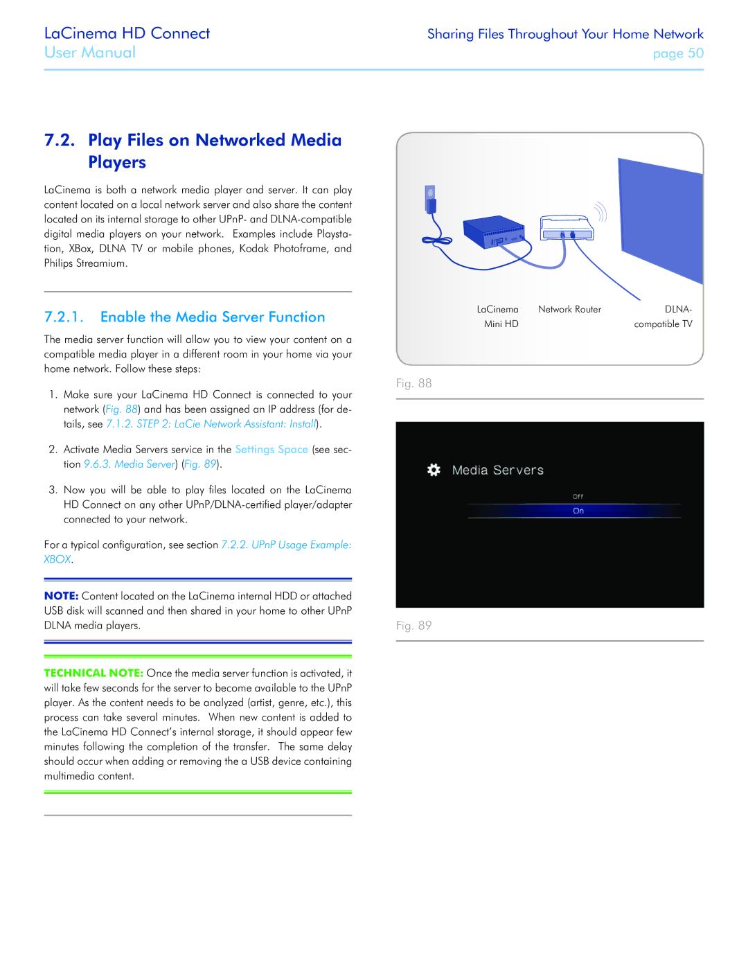 LaCie LaCinema HD Connect user manual Play Files on Networked Media Players, Enable the Media Server Function 