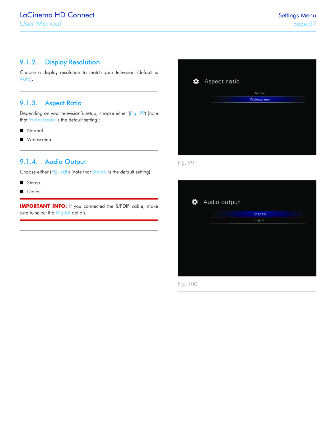 LaCie LaCinema HD Connect user manual Display Resolution, Aspect Ratio, Audio Output 