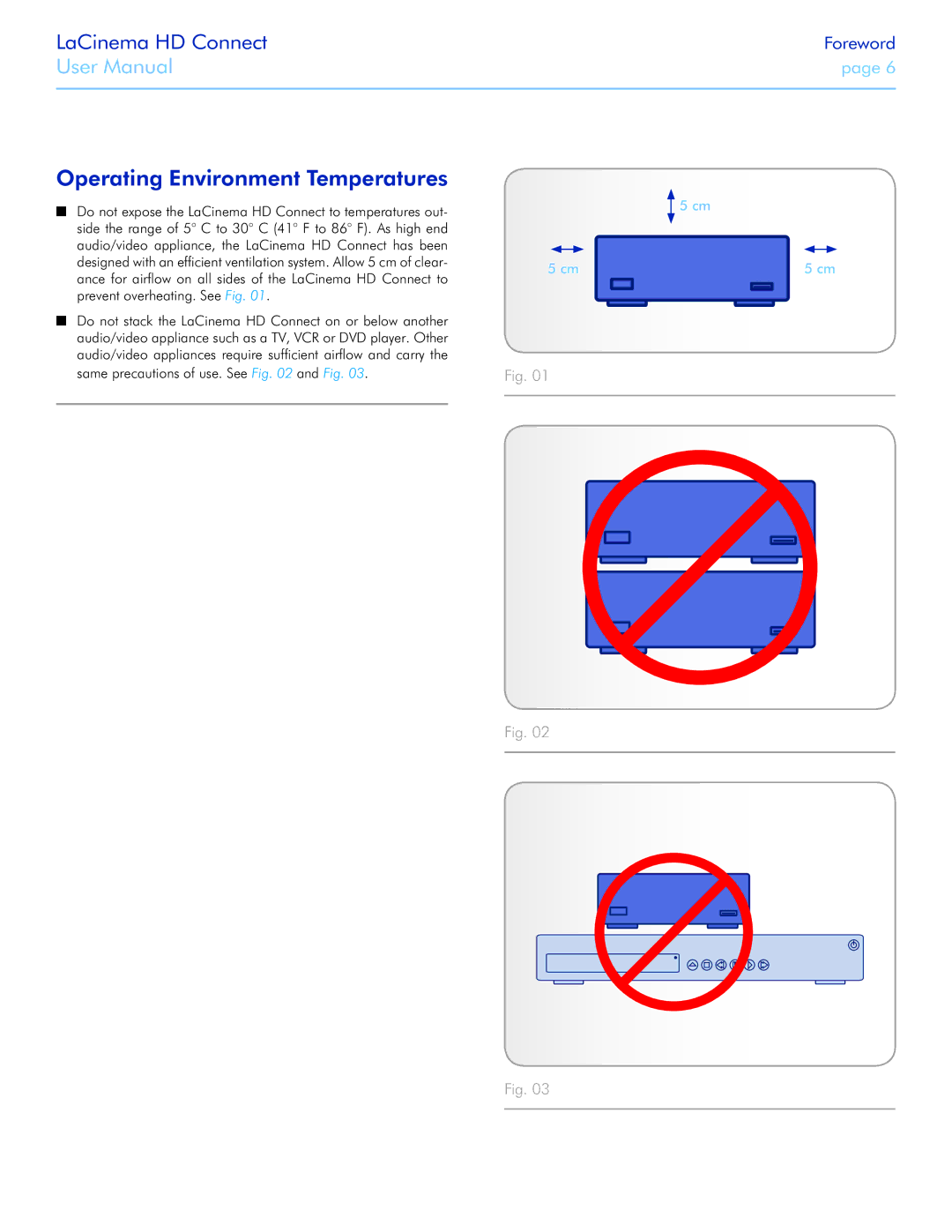 LaCie LaCinema HD Connect user manual Operating Environment Temperatures 