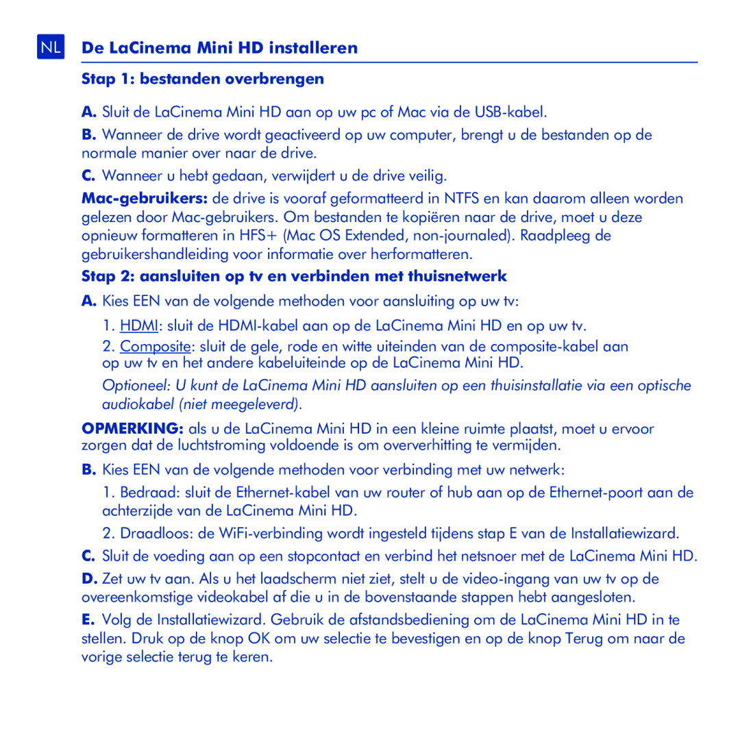 LaCie manual NL De LaCinema Mini HD installeren, Stap 1 bestanden overbrengen 