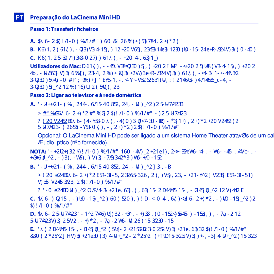 LaCie PT Preparação do LaCinema Mini HD, Passo 1 Transferir ficheiros, Passo 2 Ligar ao televisor e à rede doméstica 