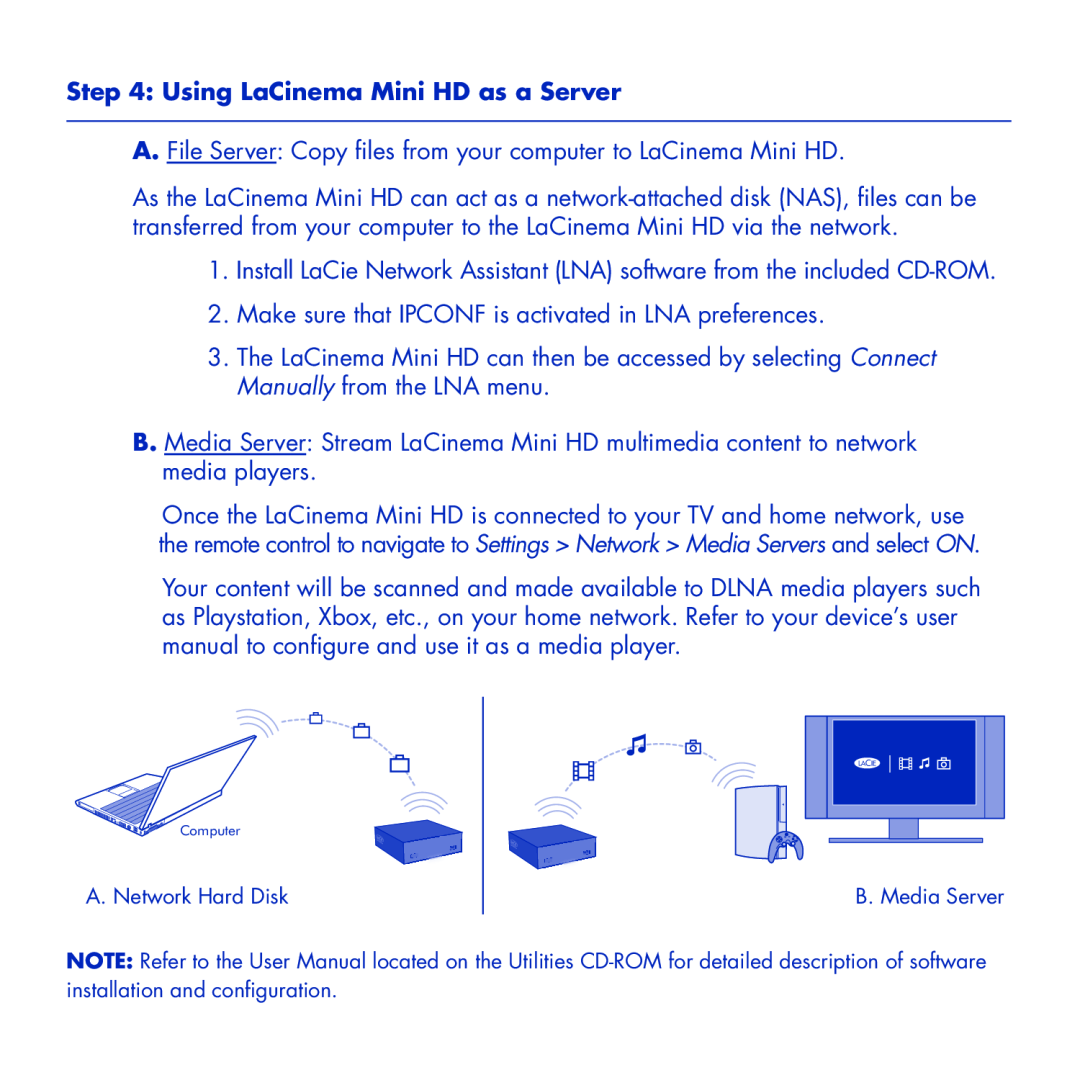 LaCie manual Using LaCinema Mini HD as a Server 