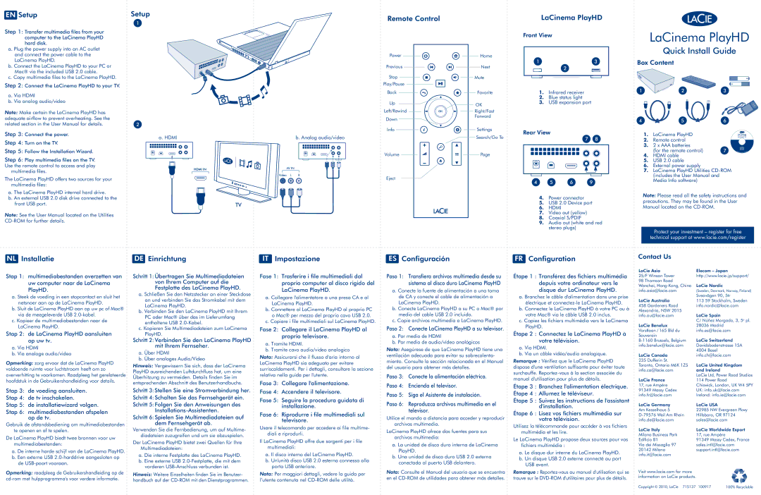 LaCie LaCinema Play HD user manual ENS Setup Remote Control LaCinema PlayHD 