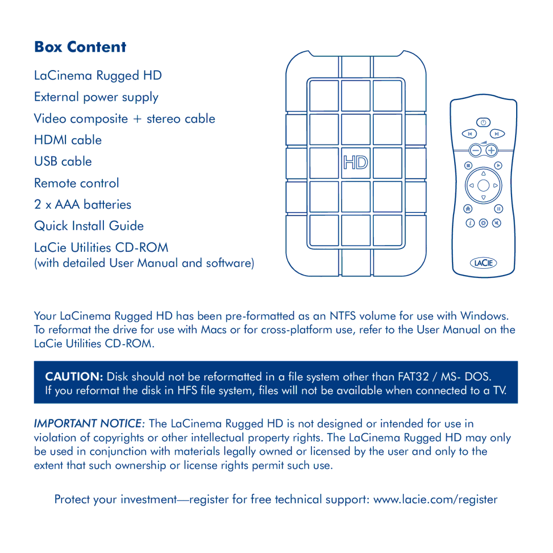 LaCie LaCinema Rugged HD manual Box Content 