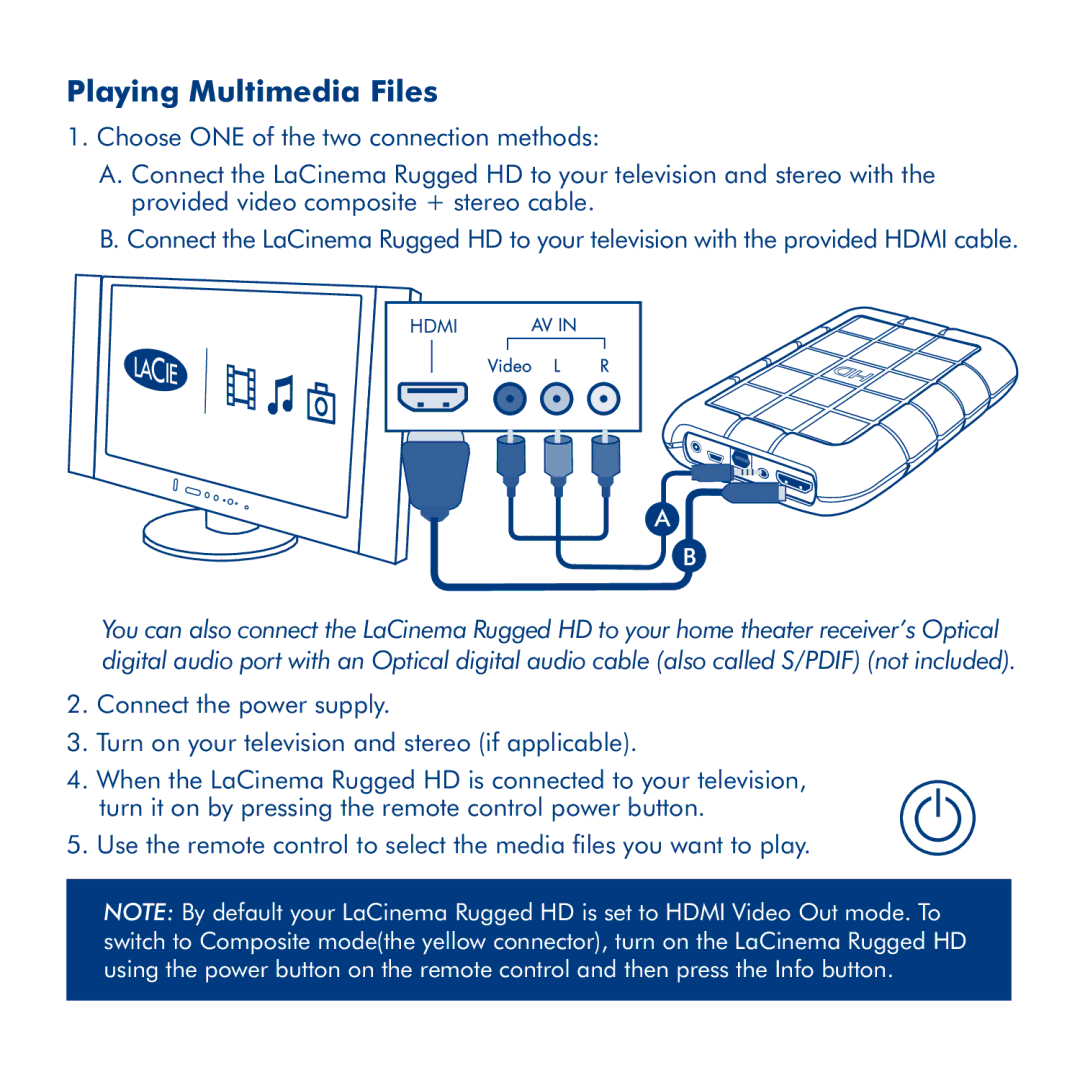 LaCie LaCinema Rugged HD manual Playing Multimedia Files 