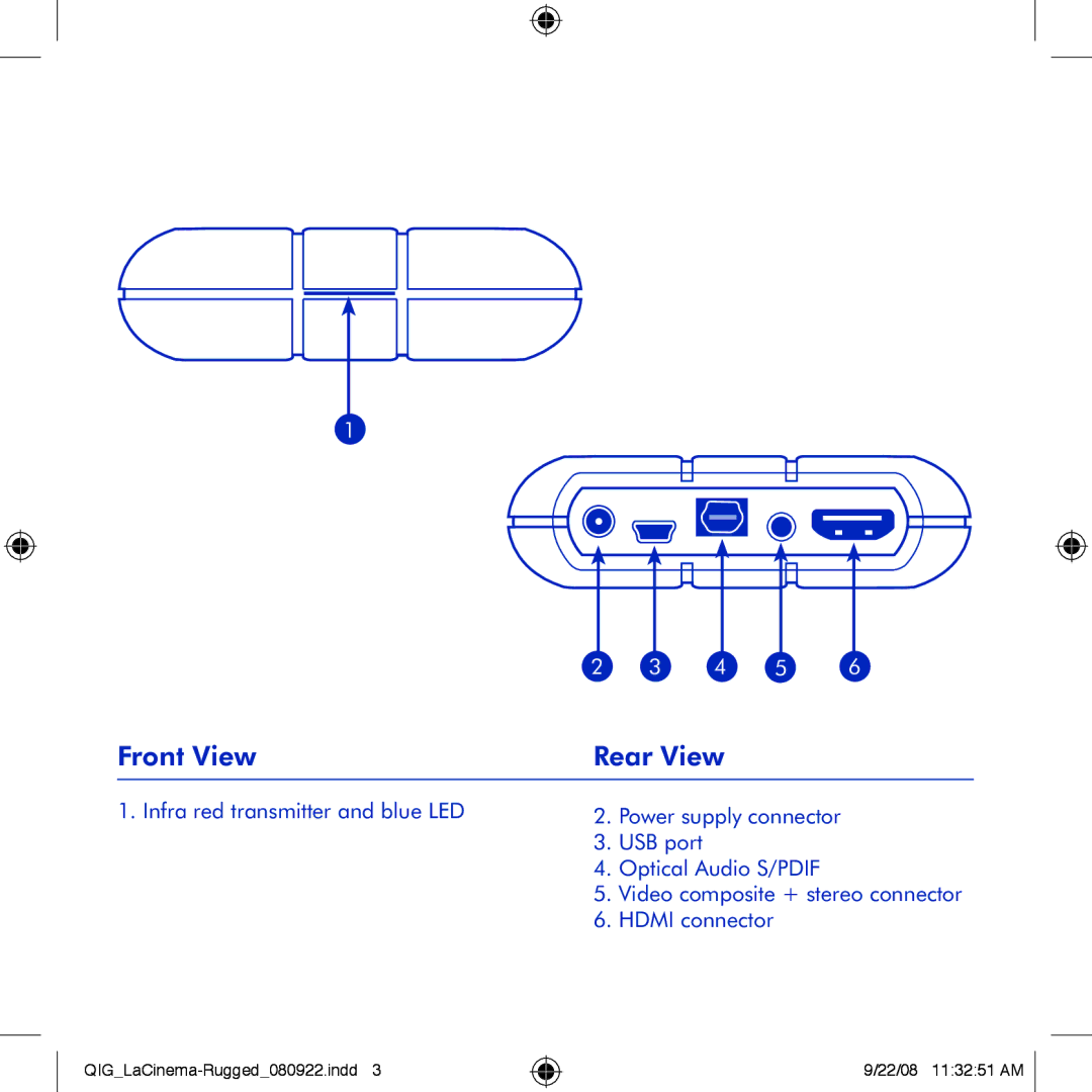 LaCie LaCinema Rugged manual Front View Rear View 