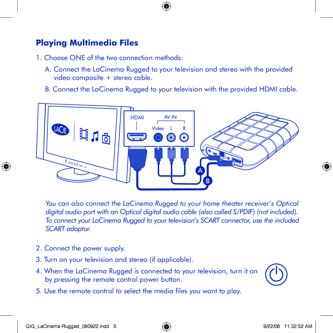 LaCie LaCinema Rugged manual Playing Multimedia Files 