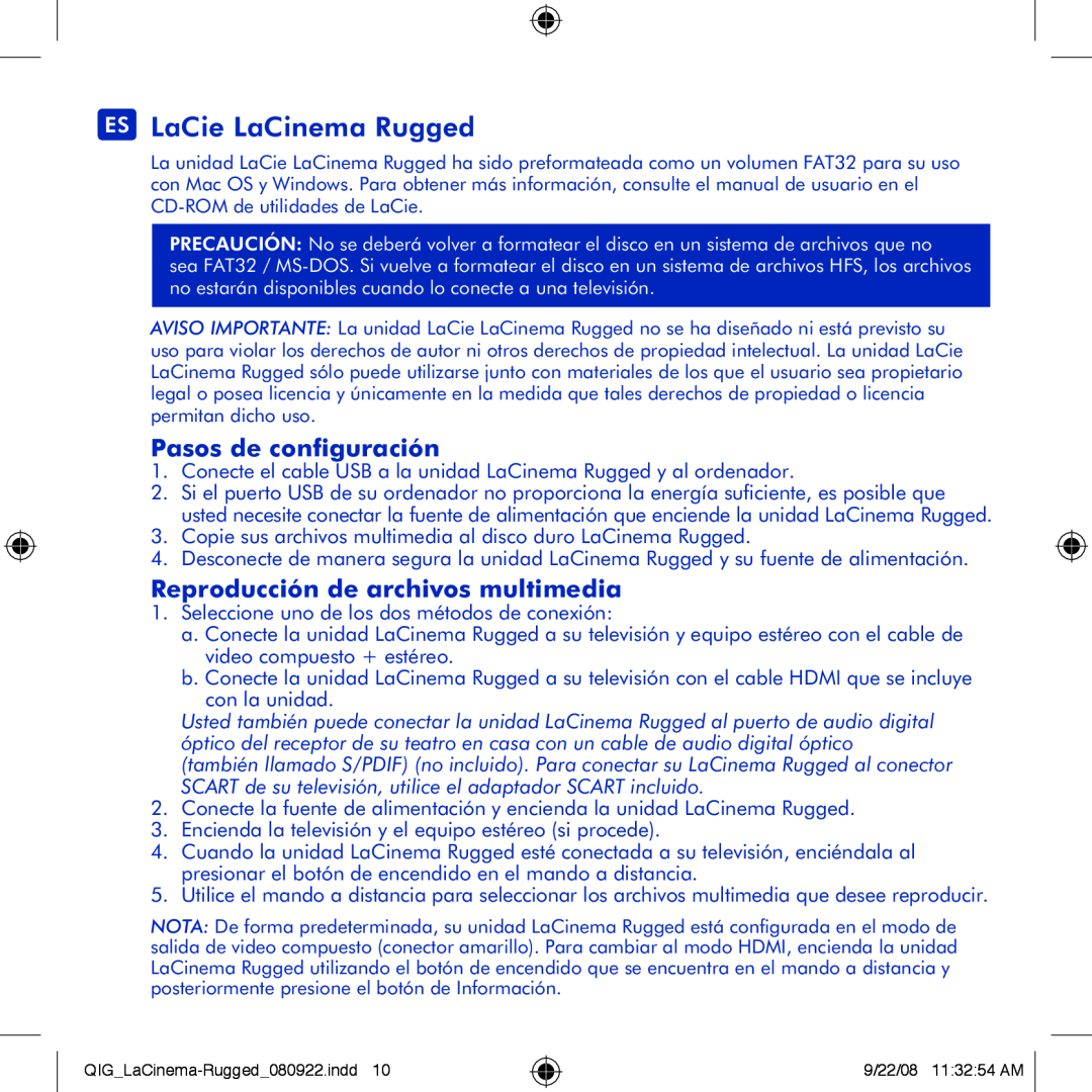LaCie manual ES LaCie LaCinema Rugged, Pasos de configuración, Reproducción de archivos multimedia 