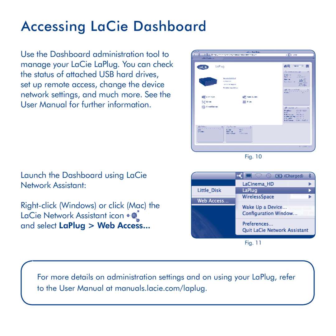 LaCie LaPlug manual Accessing LaCie Dashboard 