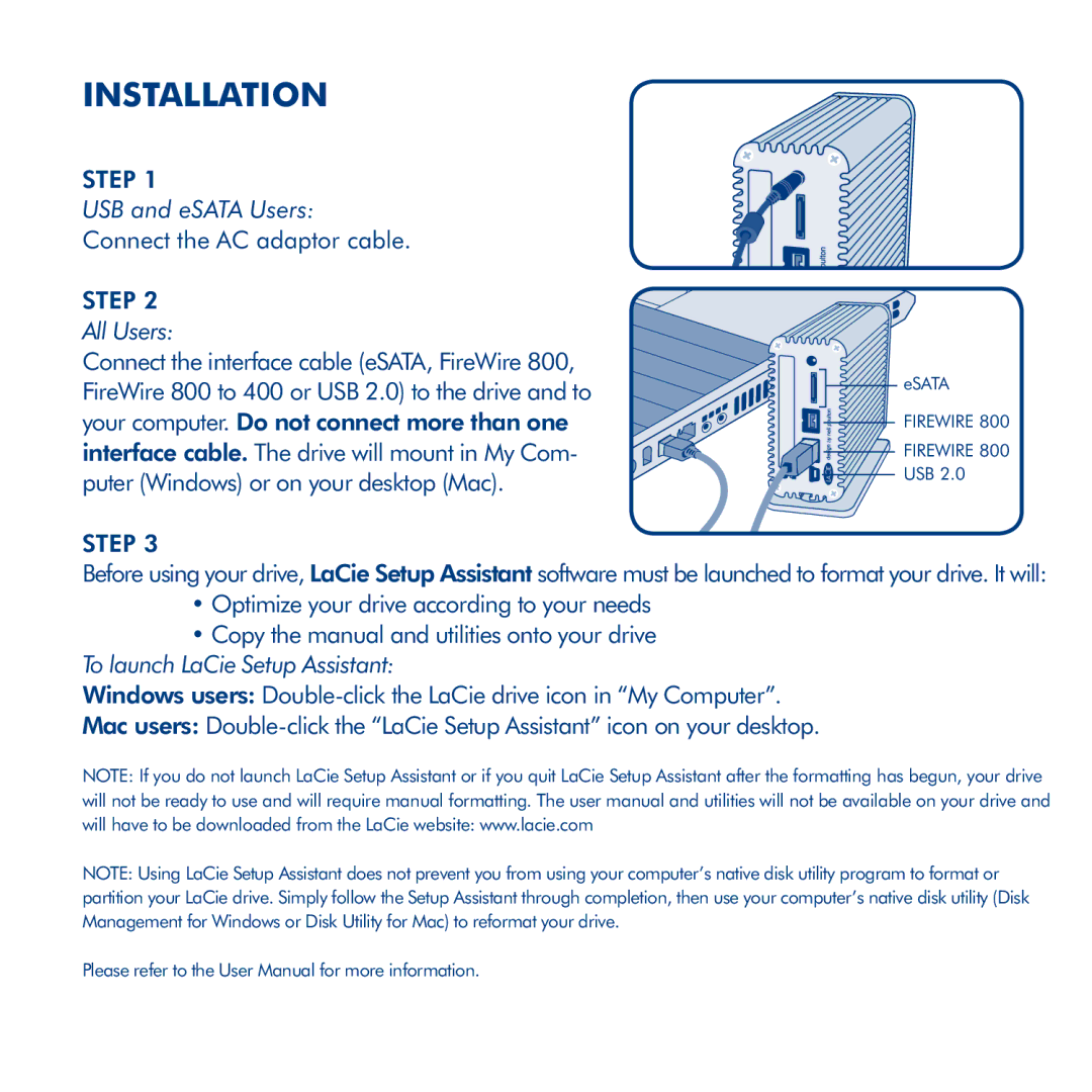 LaCie Little Big Disk Quadra manual Installation, Esata 