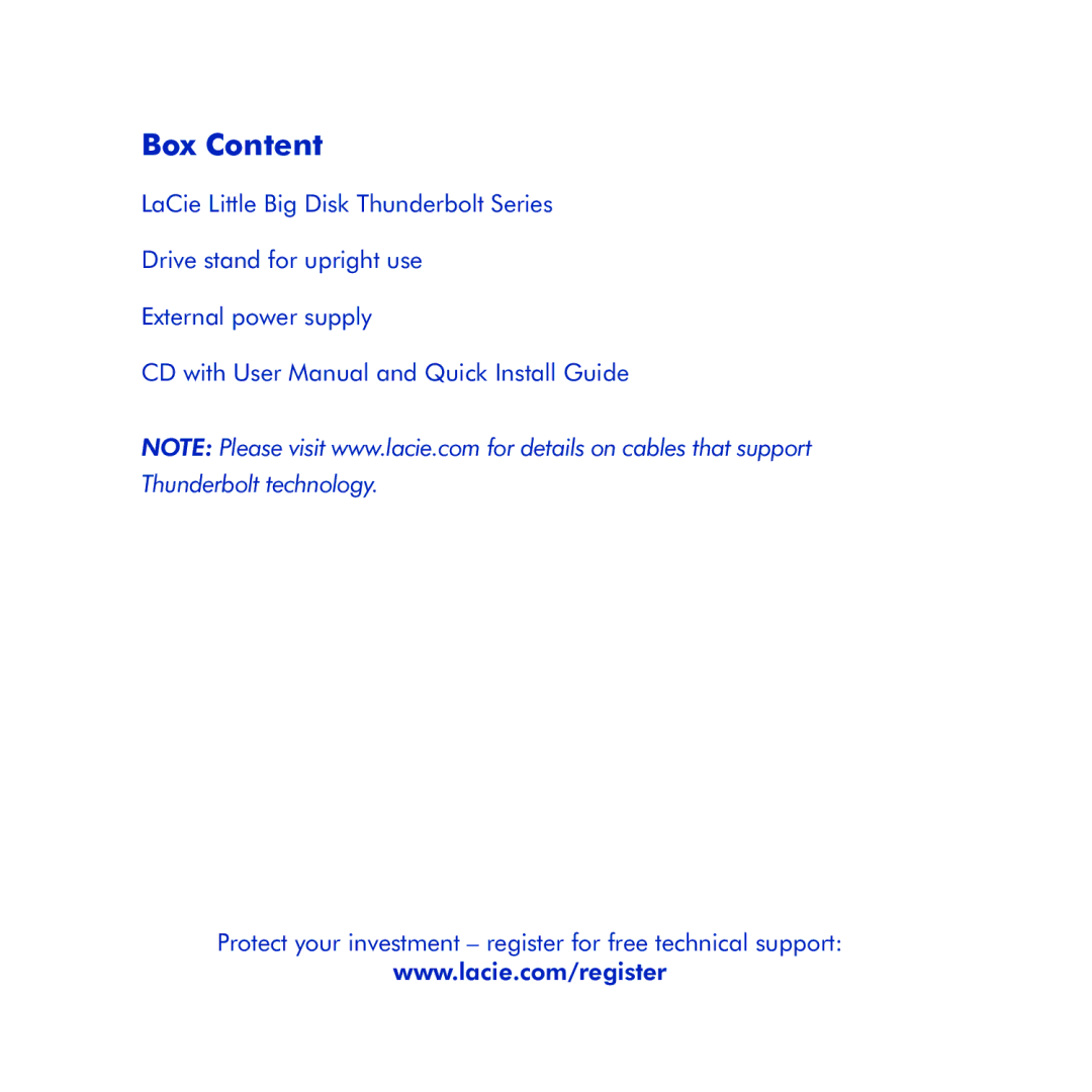 LaCie Little Big Disk Thunderbolt Series manual Box Content 