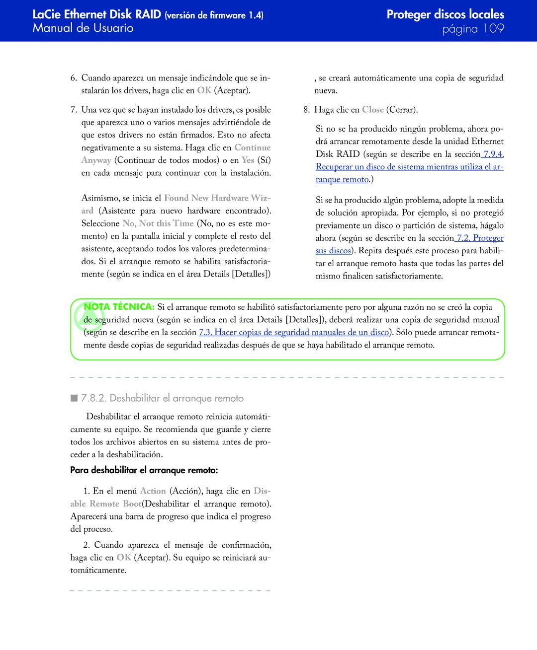 LaCie Network Raid Storage System user manual Deshabilitar el arranque remoto, Para deshabilitar el arranque remoto 