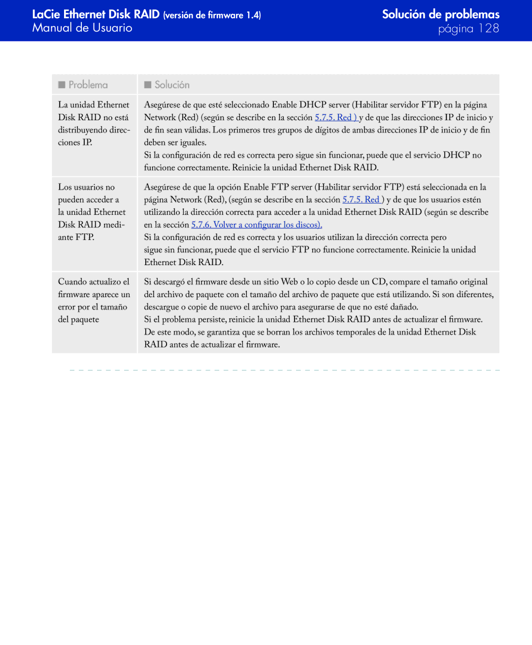 LaCie Network Raid Storage System user manual En la sección 5.7.6. Volver a configurar los discos 