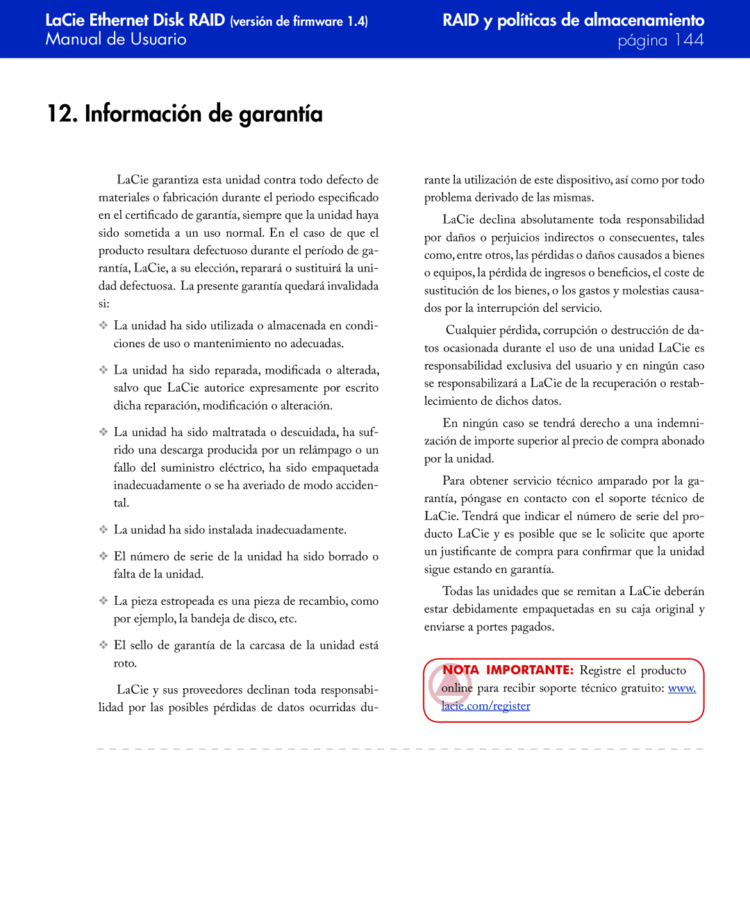 LaCie Network Raid Storage System user manual Información de garantía 