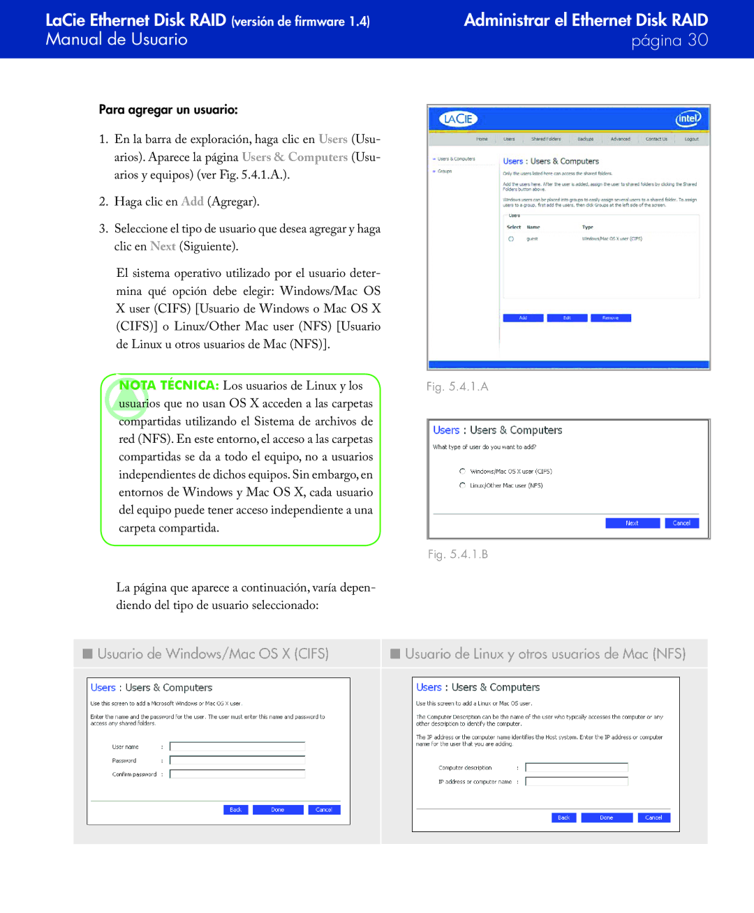 LaCie Network Raid Storage System user manual Para agregar un usuario, 1.A 