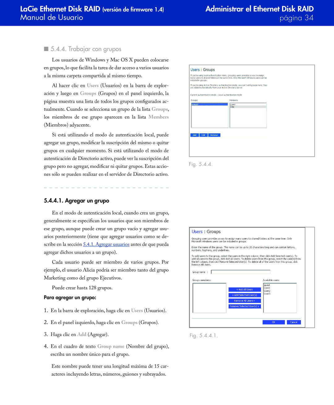 LaCie Network Raid Storage System user manual Trabajar con grupos, Agregar un grupo 