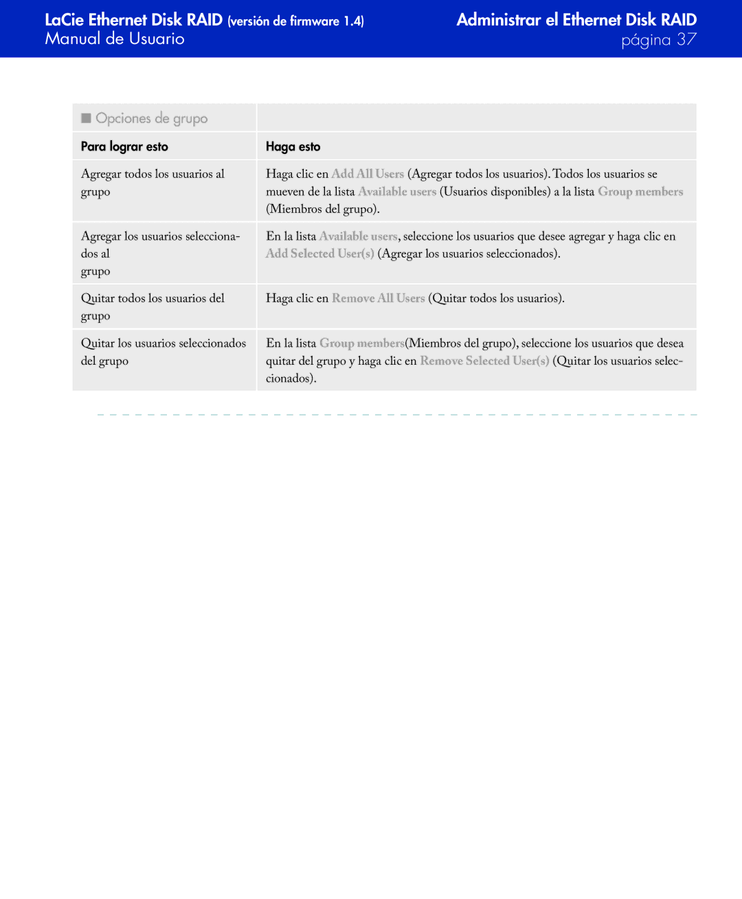 LaCie Network Raid Storage System user manual Opciones de grupo 