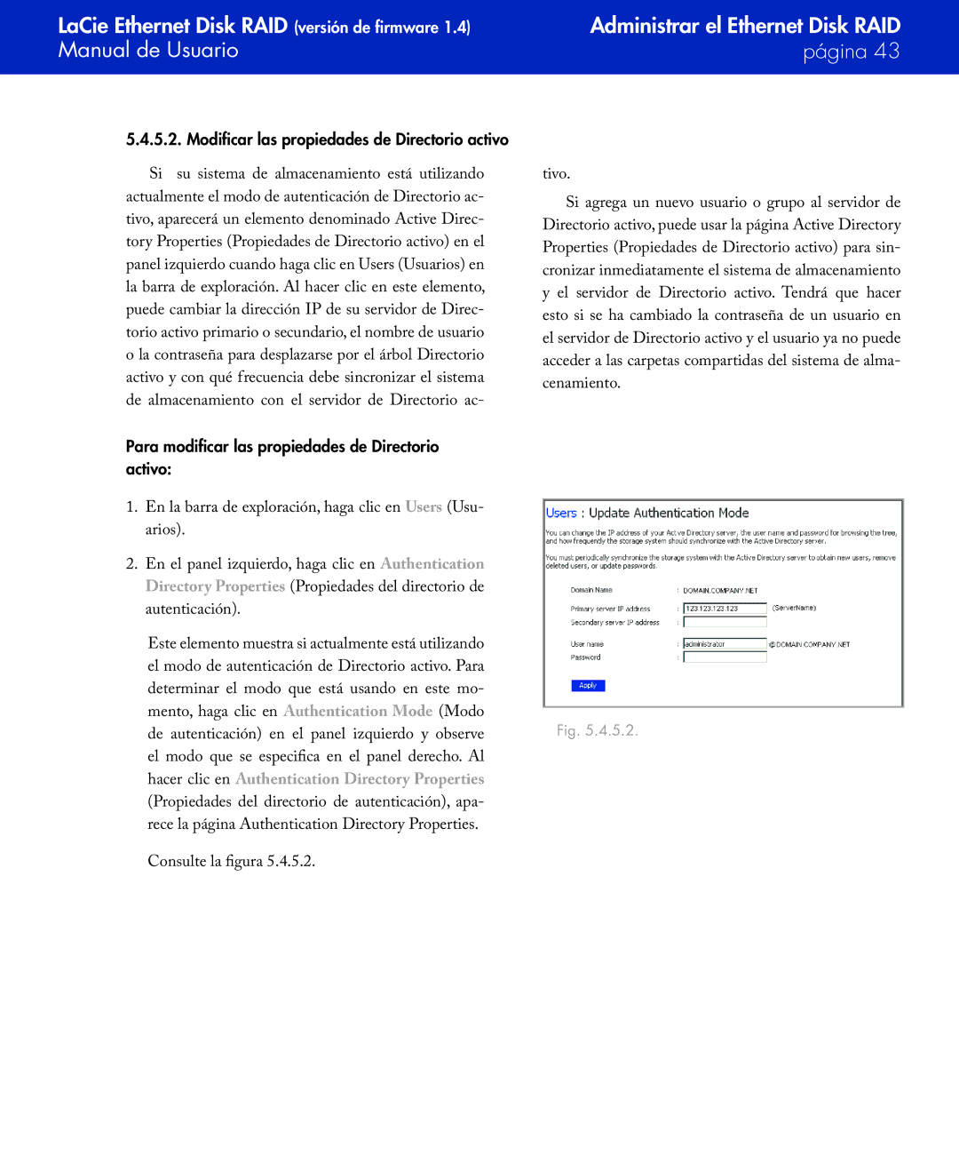 LaCie Network Raid Storage System user manual Modificar las propiedades de Directorio activo 