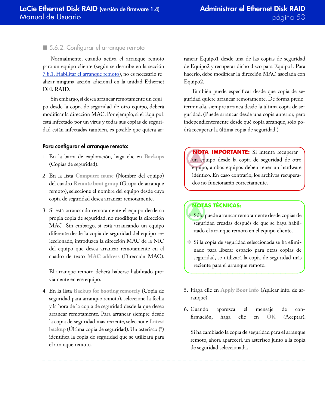 LaCie Network Raid Storage System user manual Configurar el arranque remoto, Para configurar el arranque remoto 