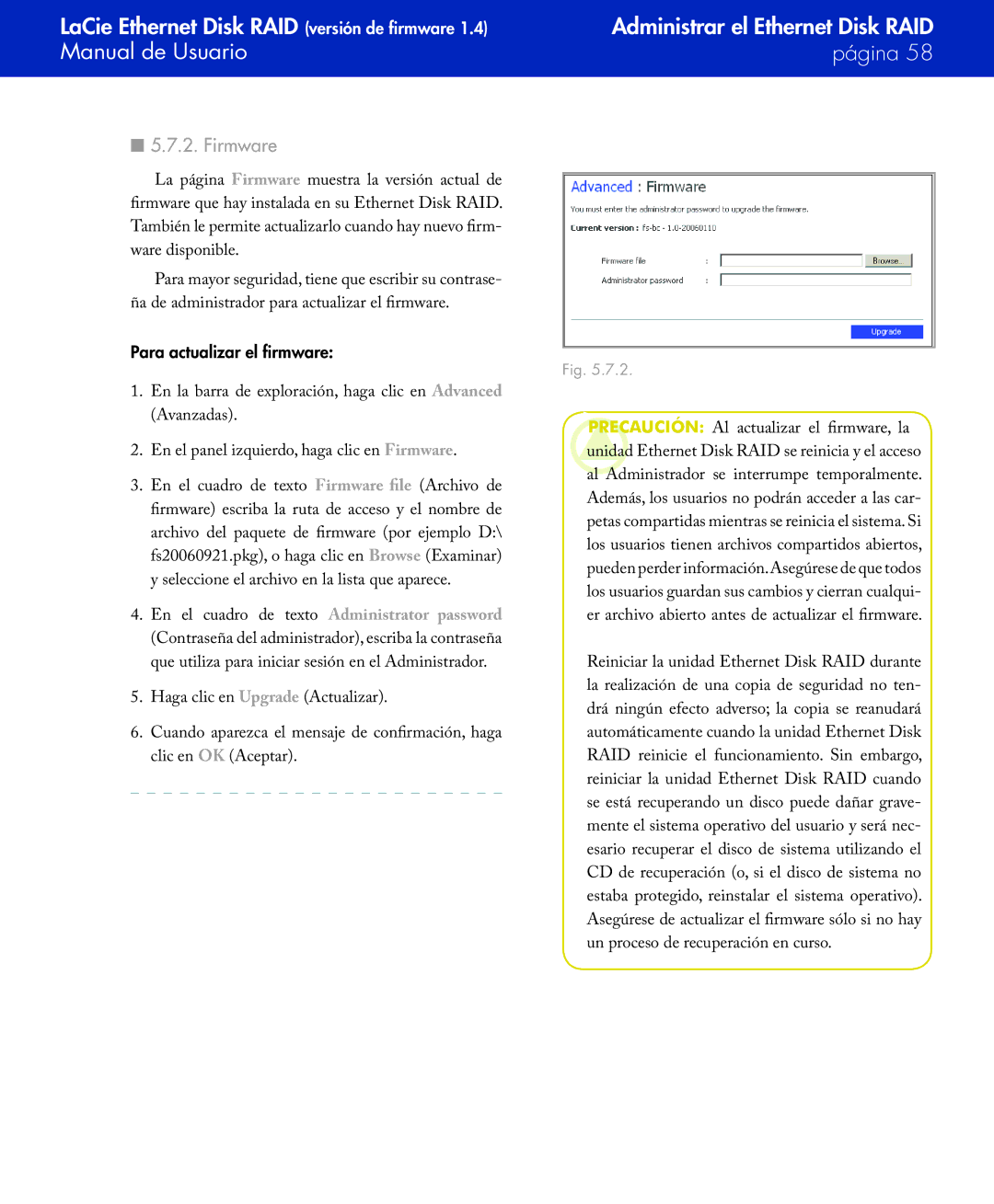 LaCie Network Raid Storage System user manual Firmware, Para actualizar el firmware 