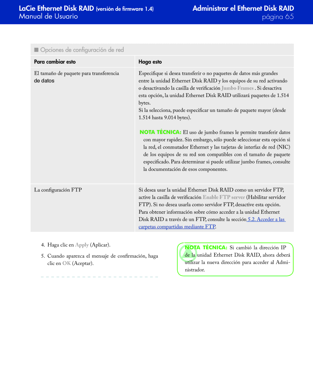 LaCie Network Raid Storage System user manual De datos, Carpetas compartidas mediante FTP 