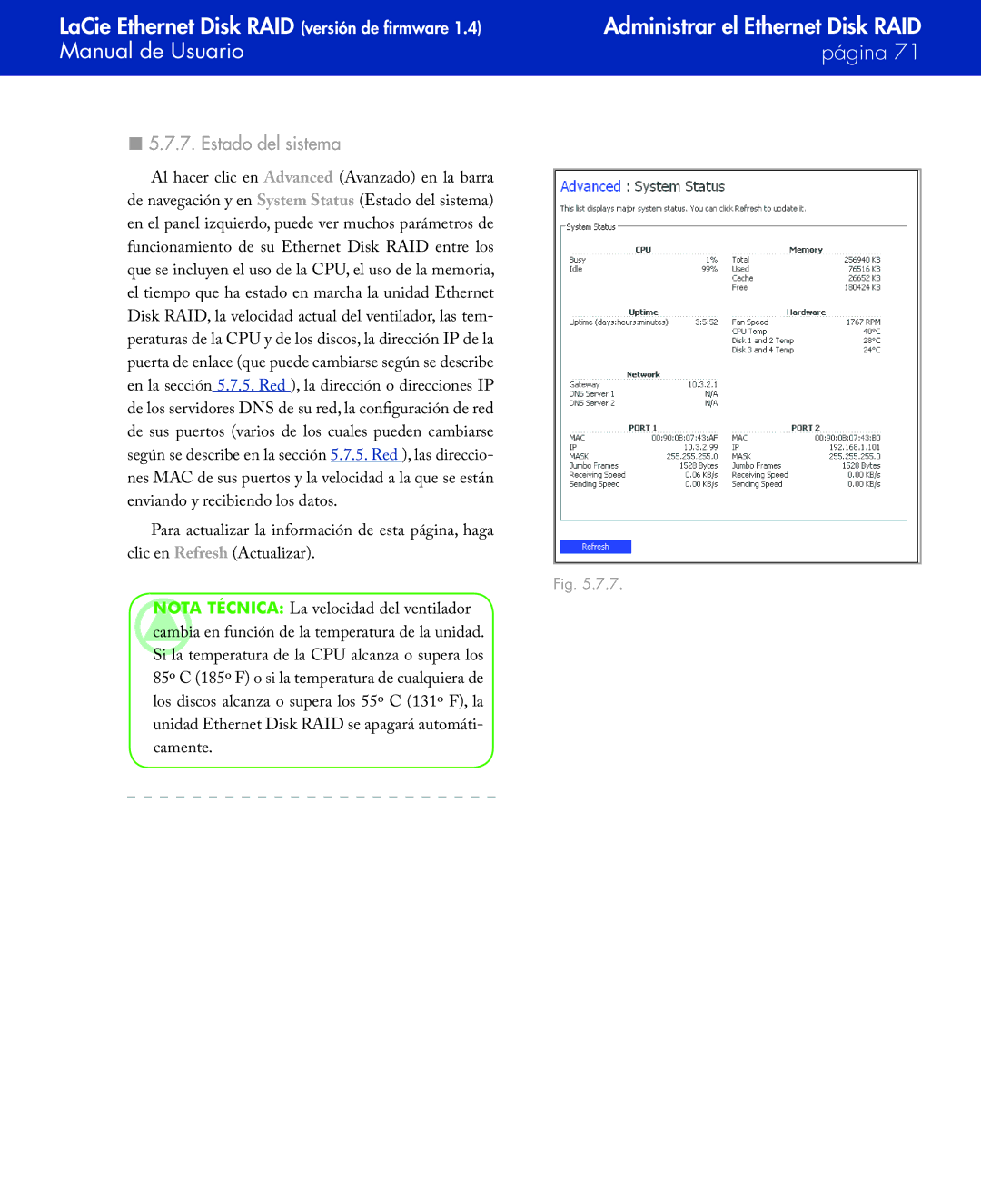 LaCie Network Raid Storage System user manual Estado del sistema 