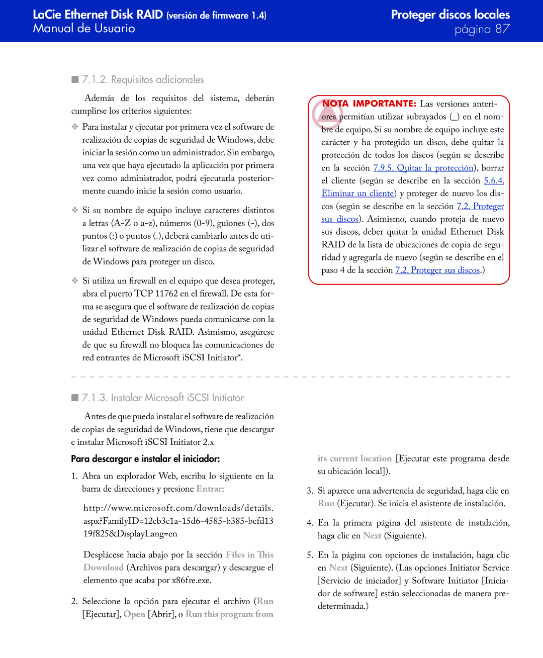 LaCie Network Raid Storage System user manual Requisitos adicionales, Instalar Microsoft iSCSI Initiator 