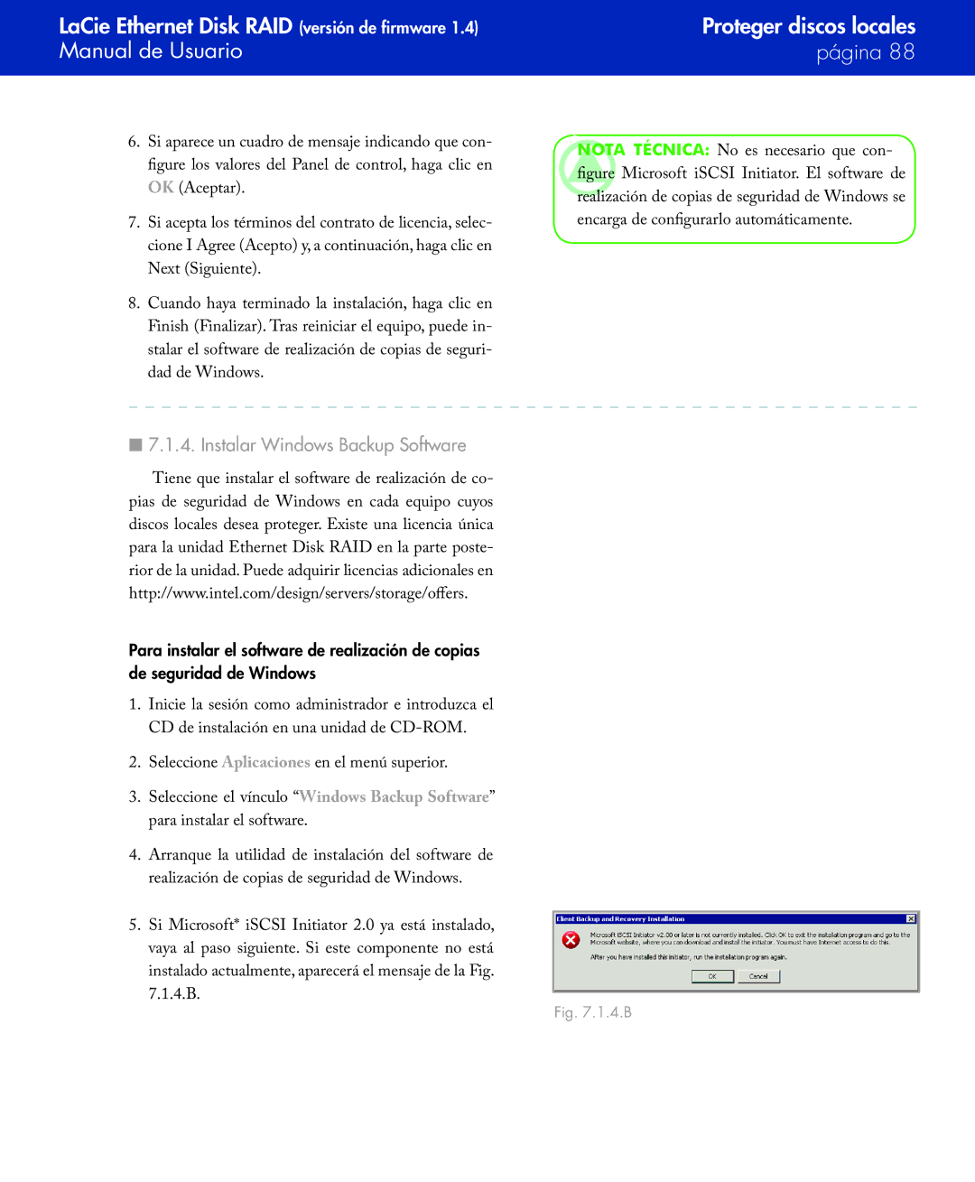 LaCie Network Raid Storage System user manual Instalar Windows Backup Software, 4.B 