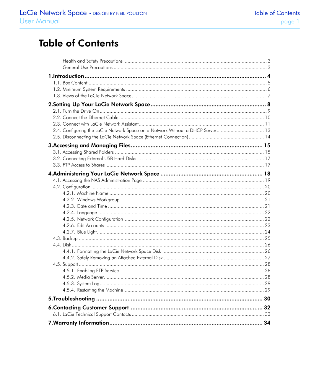 LaCie Network Space user manual Table of Contents 