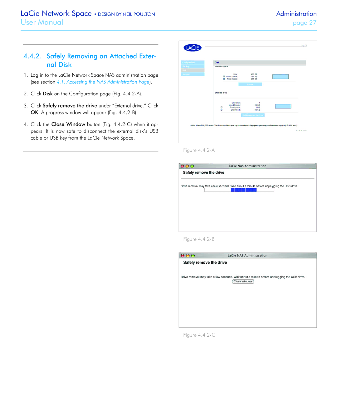 LaCie Network Space user manual Safely Removing an Attached Exter- nal Disk, 2-A 