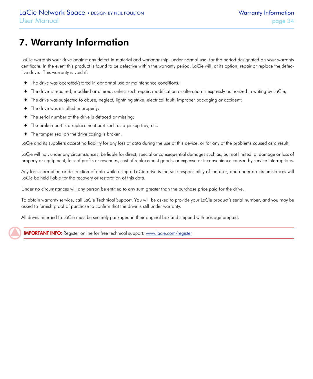 LaCie Network Space user manual Warranty Information 