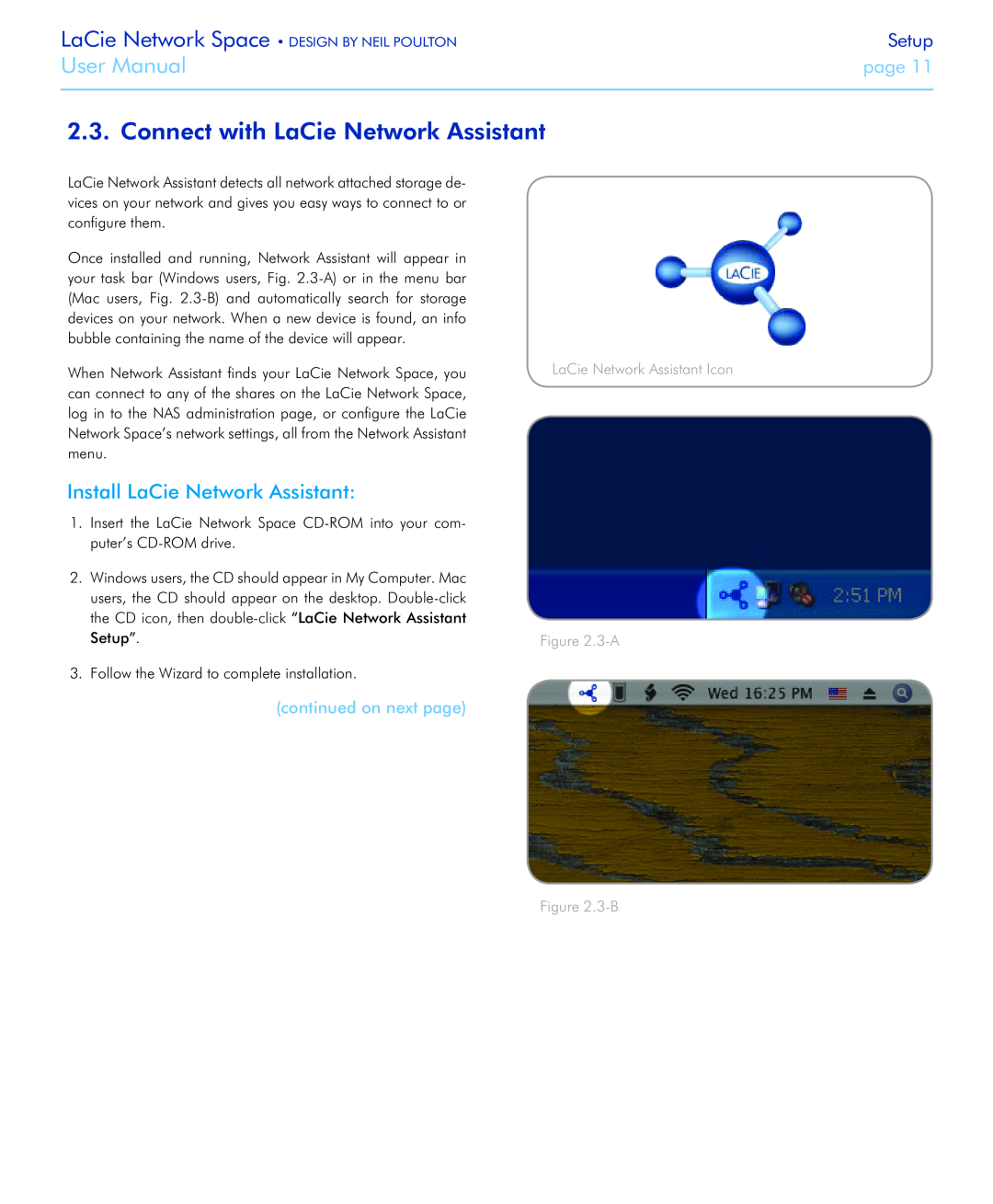 LaCie Network Space Connect with LaCie Network Assistant, Install LaCie Network Assistant, continued on next page, 3-B 