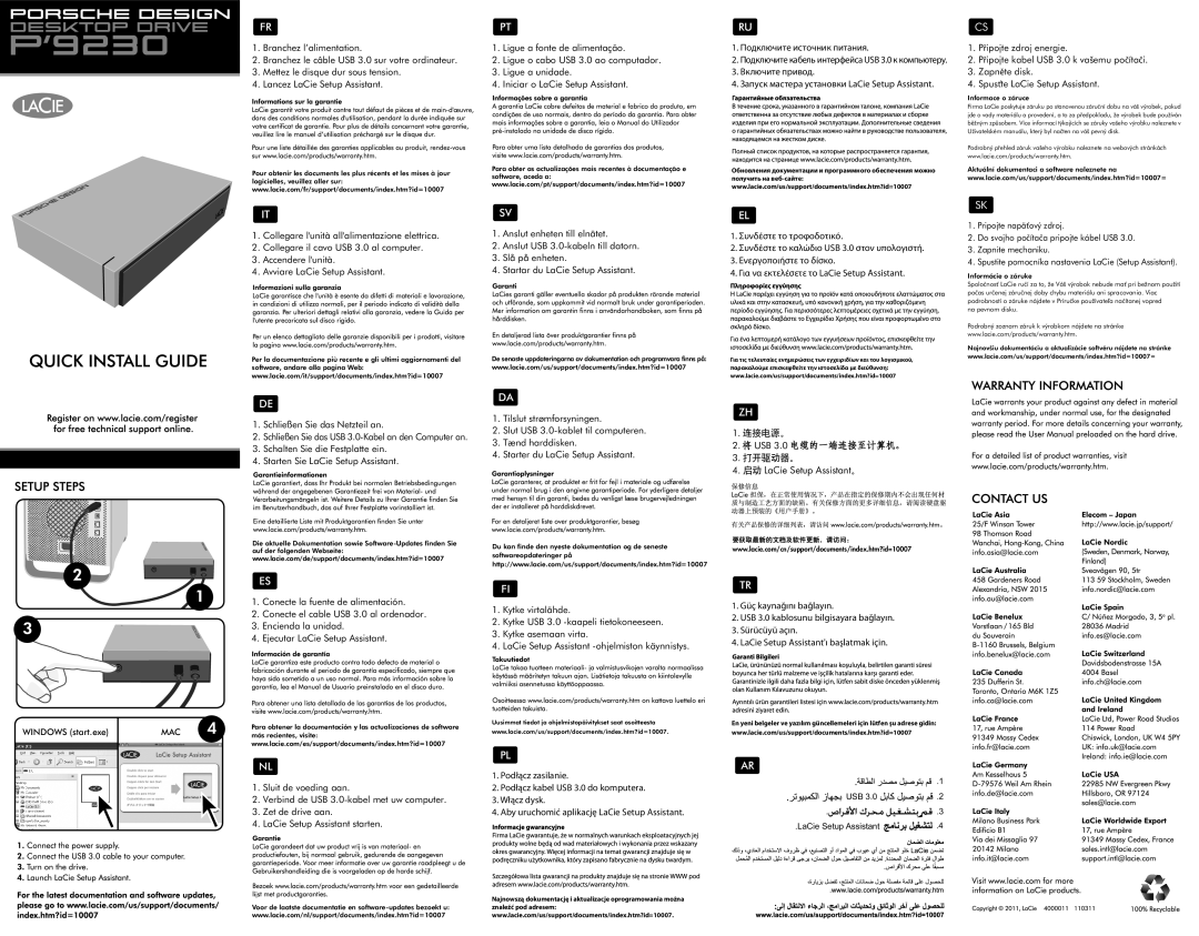 LaCie P'9230 warranty Mac, Schließen Sie das USB 3.0-Kabel an den Computer an, USB 3.0 LaCie Setup Assistant 