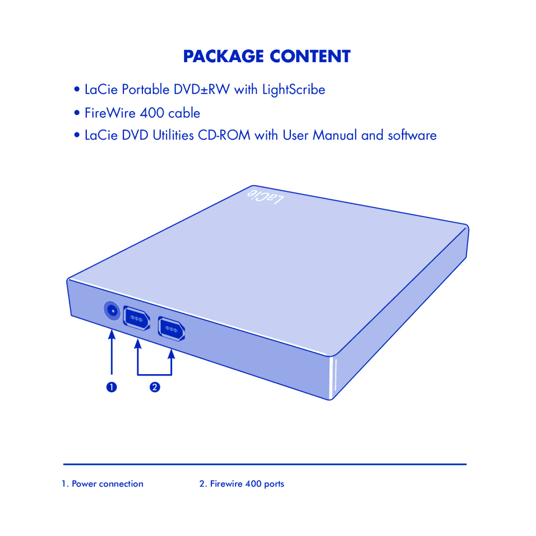 LaCie Portable DVD RW with LightScribe manual Package Content 